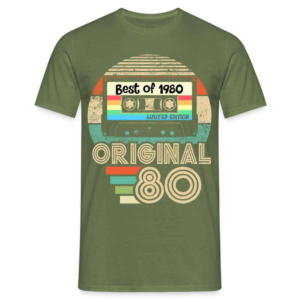 Jahrgang 1980 Geburtstag Geboren 1980 Retro Kassette Geschenk T-Shirt - Militärgrün