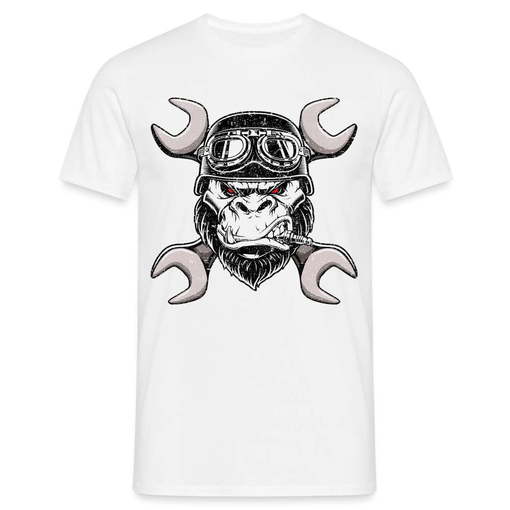 Werkstatt Gorilla Biker Schraubenschlüssel Lustiges Geschenk T-Shirt - weiß