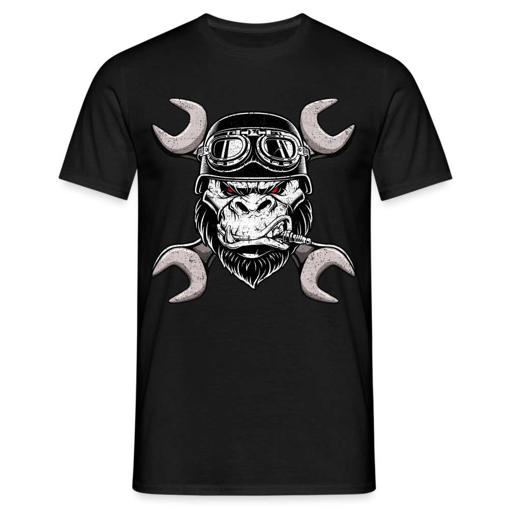 Werkstatt Gorilla Biker Schraubenschlüssel Lustiges Geschenk T-Shirt - Schwarz