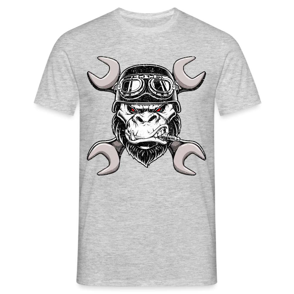 Werkstatt Gorilla Biker Schraubenschlüssel Lustiges Geschenk T-Shirt - Grau meliert