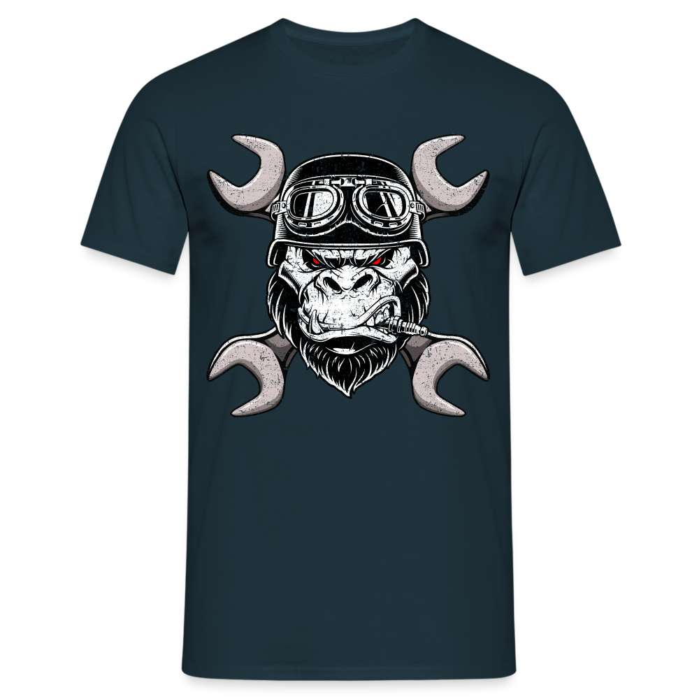 Werkstatt Gorilla Biker Schraubenschlüssel Lustiges Geschenk T-Shirt - Navy