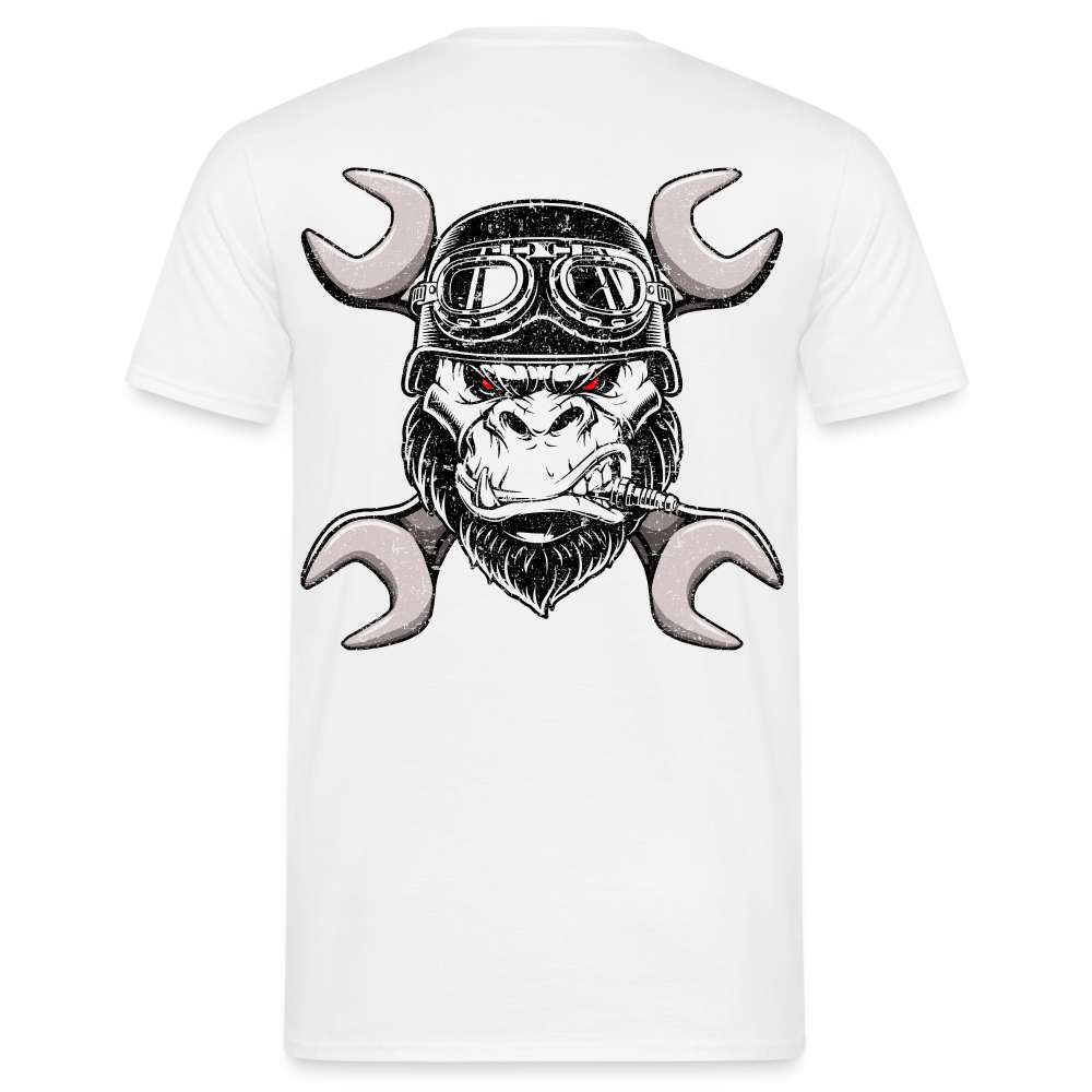 Werkstatt Gorilla Biker Schraubenschlüssel Lustiges Geschenk T-Shirt - weiß