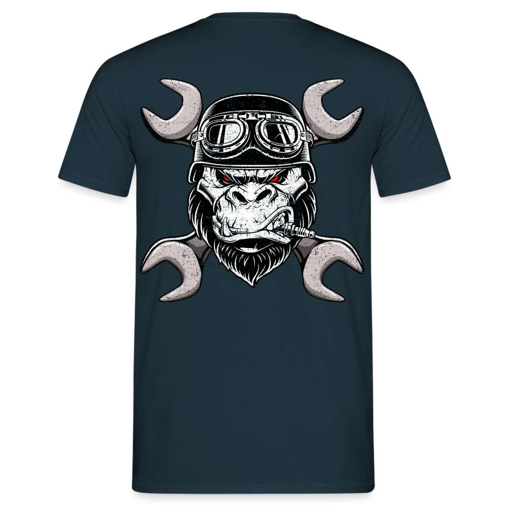 Werkstatt Gorilla Biker Schraubenschlüssel Lustiges Geschenk T-Shirt - Navy