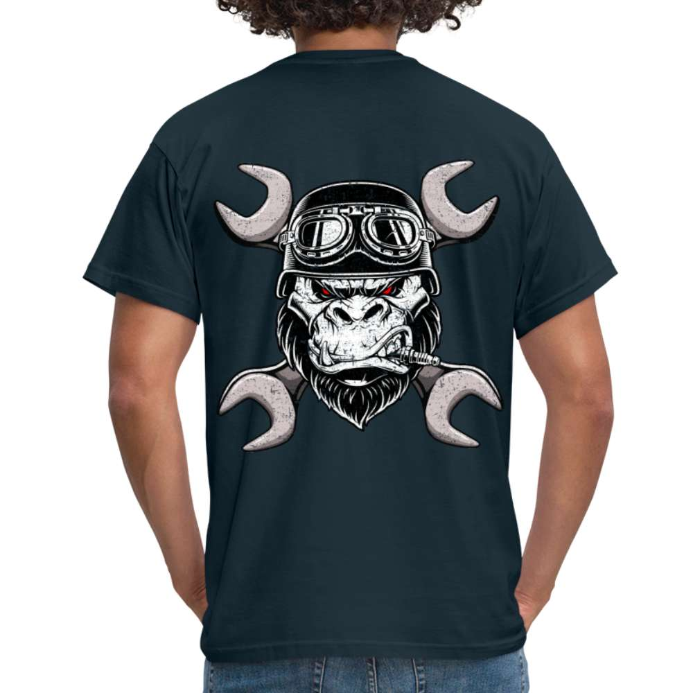 Werkstatt Gorilla Biker Schraubenschlüssel Lustiges Geschenk T-Shirt - Navy