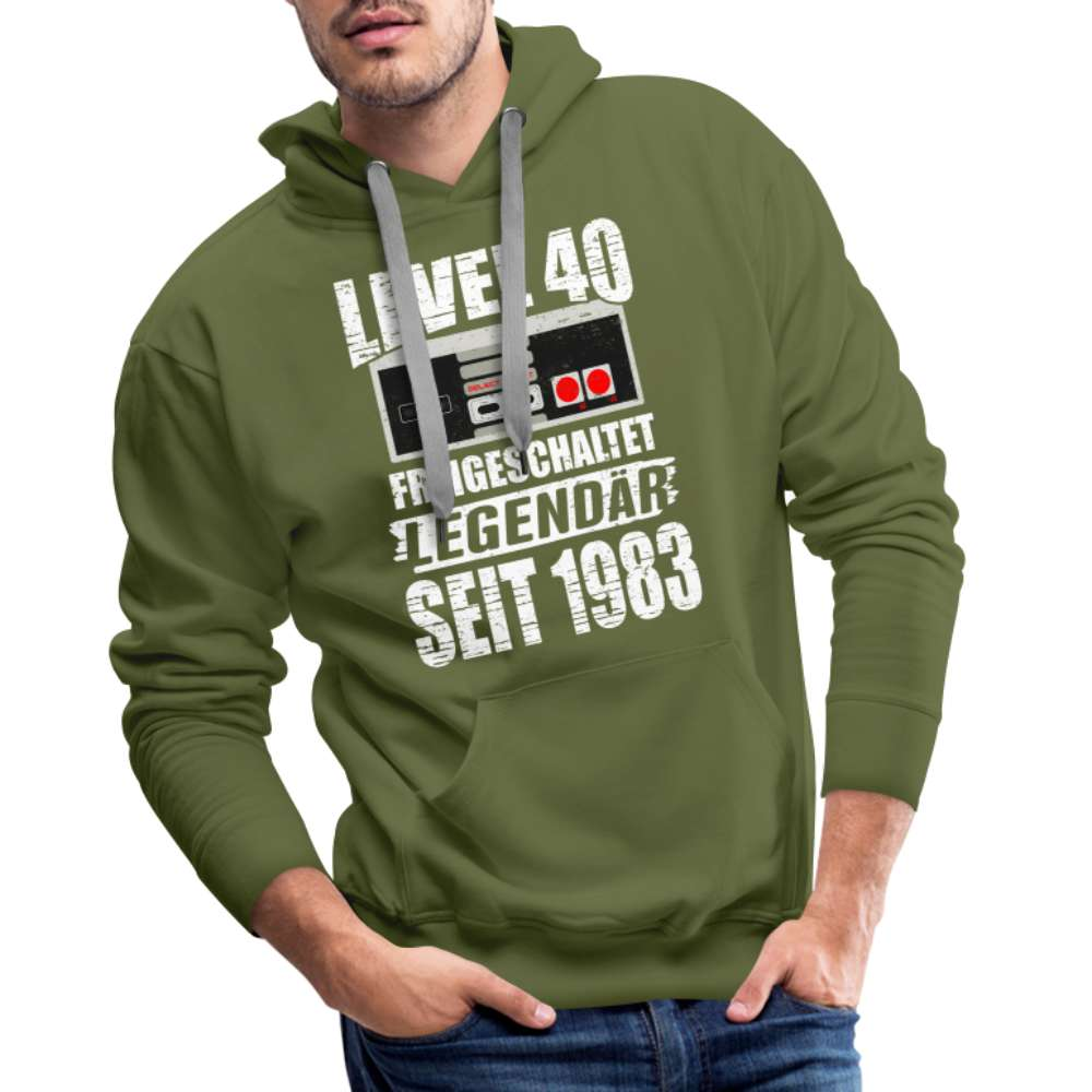 40. Geburtstag 1983 Retro Gaming NES LEVEL 40 Geschenk Premium Hoodie - Olivgrün