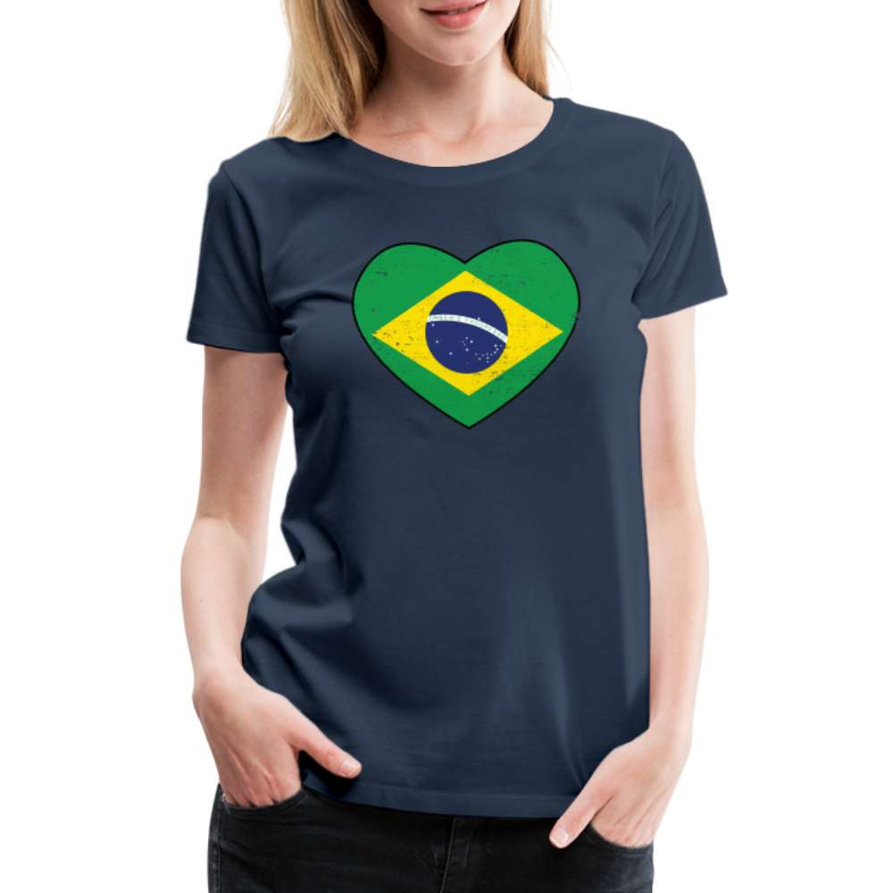 Brasilien Herz Flagge - Love Brazil - Brasilien Fan Frauen T-Shirt - Navy