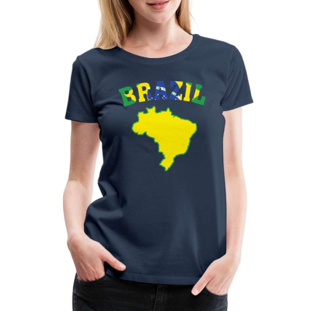 Brasilien Flagge Landkarte - Love Brazil - Brasilien Fan Frauen Premium T-Shirt - Navy