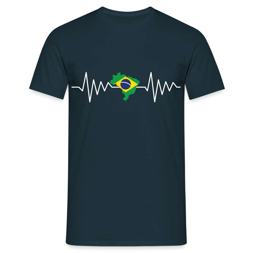 Brasilien EKG Flagge Herzschlag - Love Brazil - Brasilien Fan T-Shirt - Navy