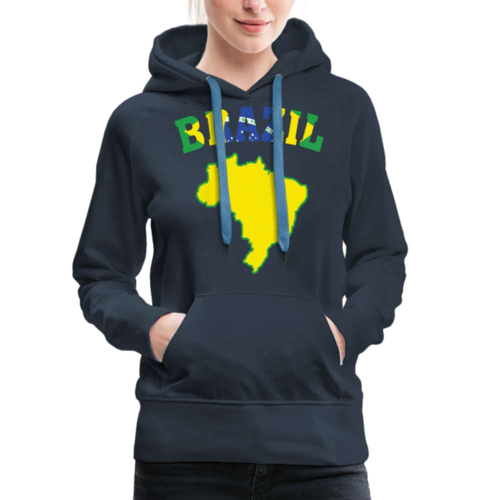 Brasilien Flagge Landkarte - Love Brazil - Brasilien Fan Frauen Premium Hoodie - Navy
