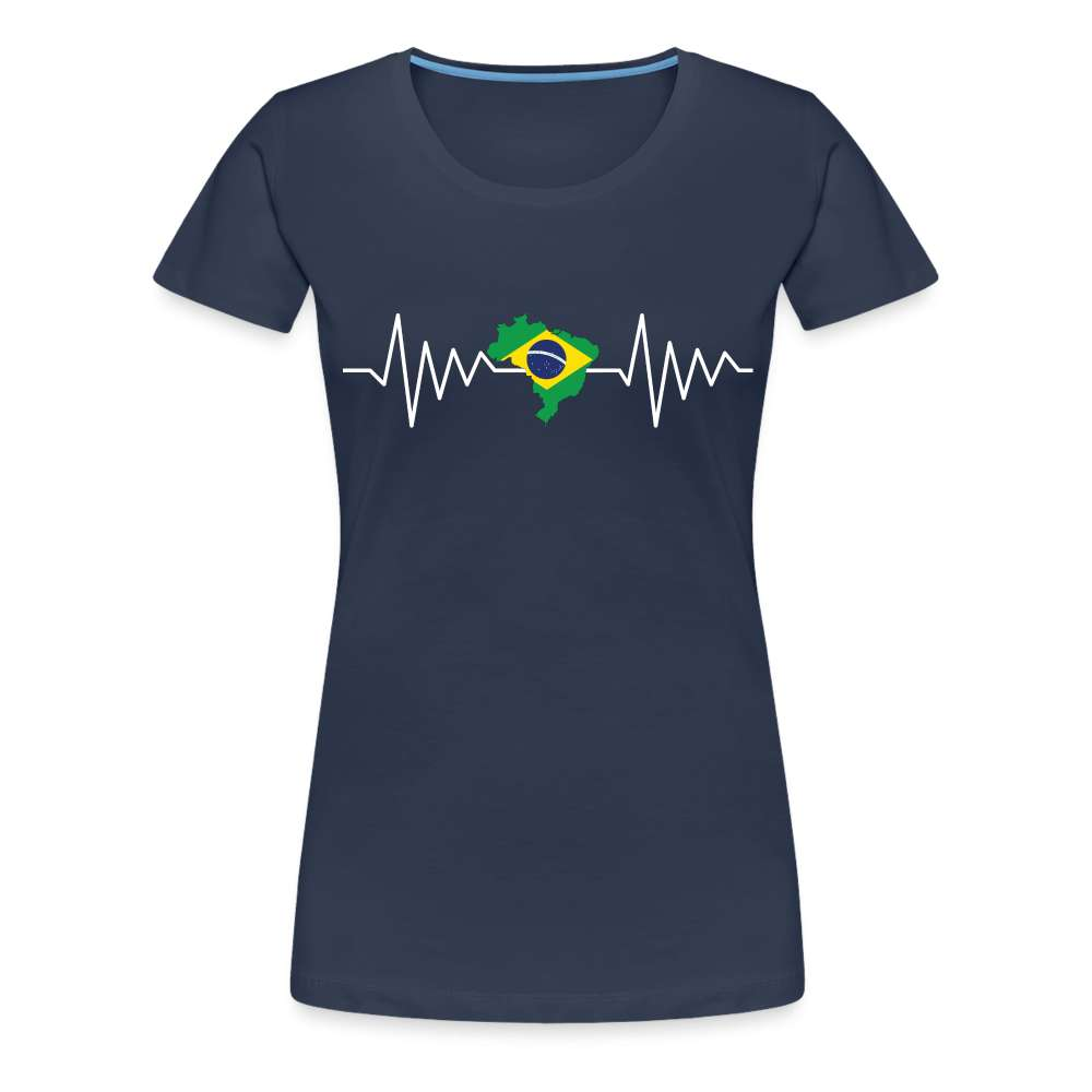 Brasilien EKG Flagge Herzschlag - Love Brazil - Brasilien Fan Frauen Premium T-Shirt - Navy