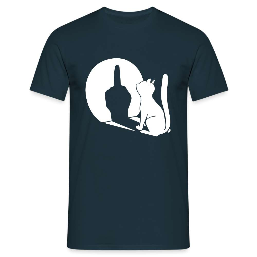 Lustige Katze Schatten Mittelfinger T-Shirt - Navy