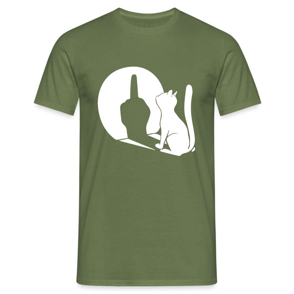 Lustige Katze Schatten Mittelfinger T-Shirt - Militärgrün