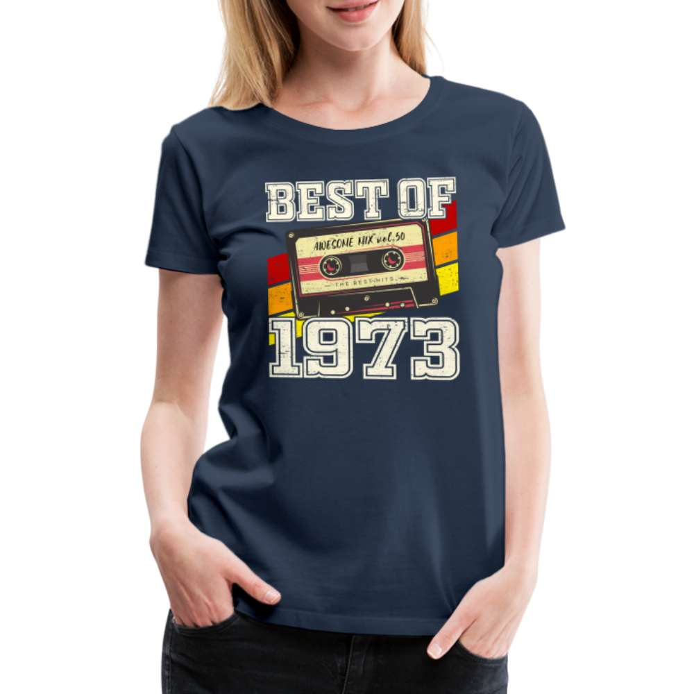 50. Geburtstag Retro Kassette Best of 1973 Geschenk Frauen Premium T-Shirt - Navy