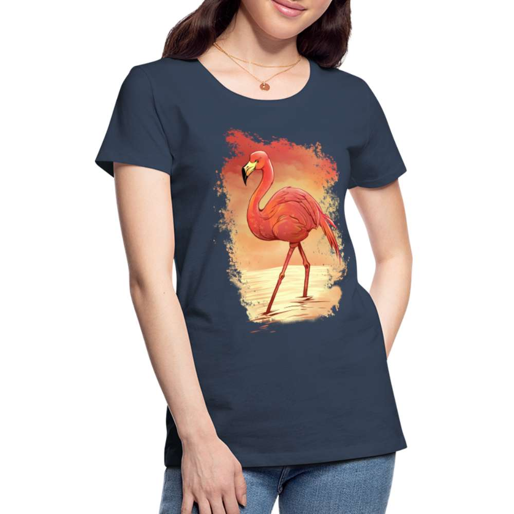 Stolzer Flamingo Tropisches Frauen Premium T-Shirt - Navy