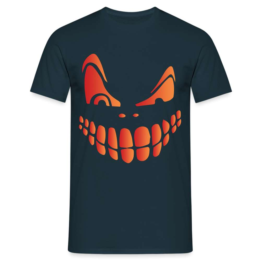 Halloween Kostüm Kürbis Gesicht Lustiges T-Shirt - Navy