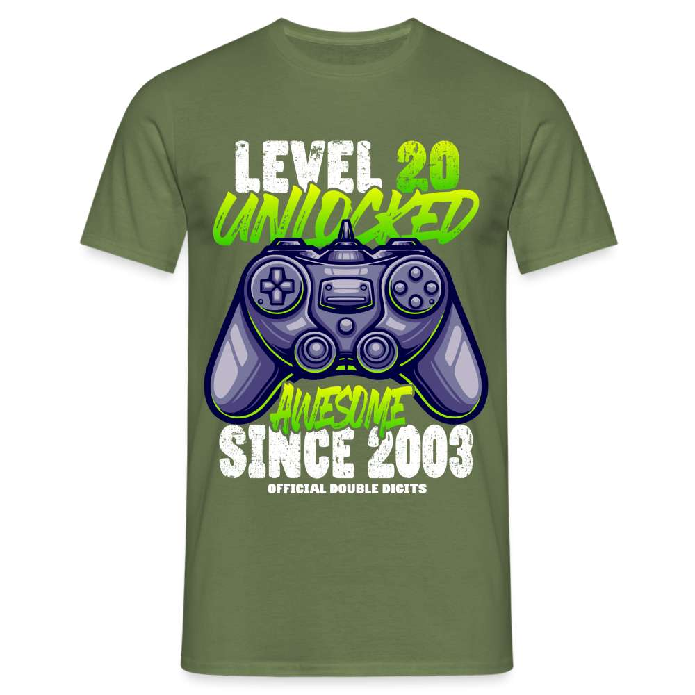 Gaming 20. Geburtstag - Level 20 Unlocked awesome since 2003 Geschenk T-Shirt - Militärgrün