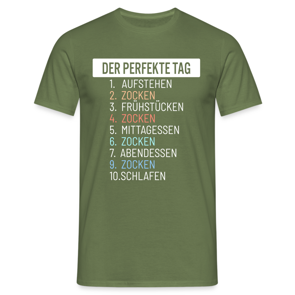 Gamer Gaming Zocken Der Perfekte Tag Lustiges T-Shirt - Militärgrün