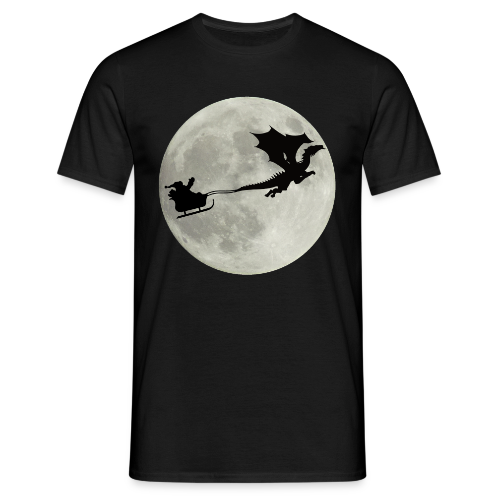 Weihnachtsmann Schlitten Drachen Mond Lustiges Geschenk T-Shirt - Schwarz