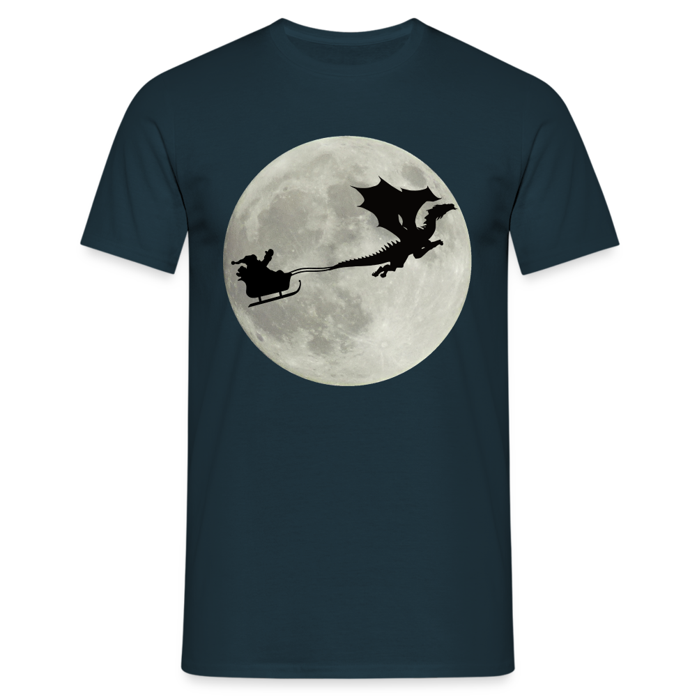 Weihnachtsmann Schlitten Drachen Mond Lustiges Geschenk T-Shirt - Navy