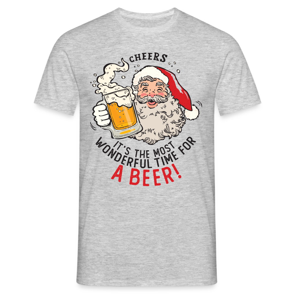 Weihnachten Sante Weihnachtsmann und Bier Lustiges T-Shirt - Grau meliert