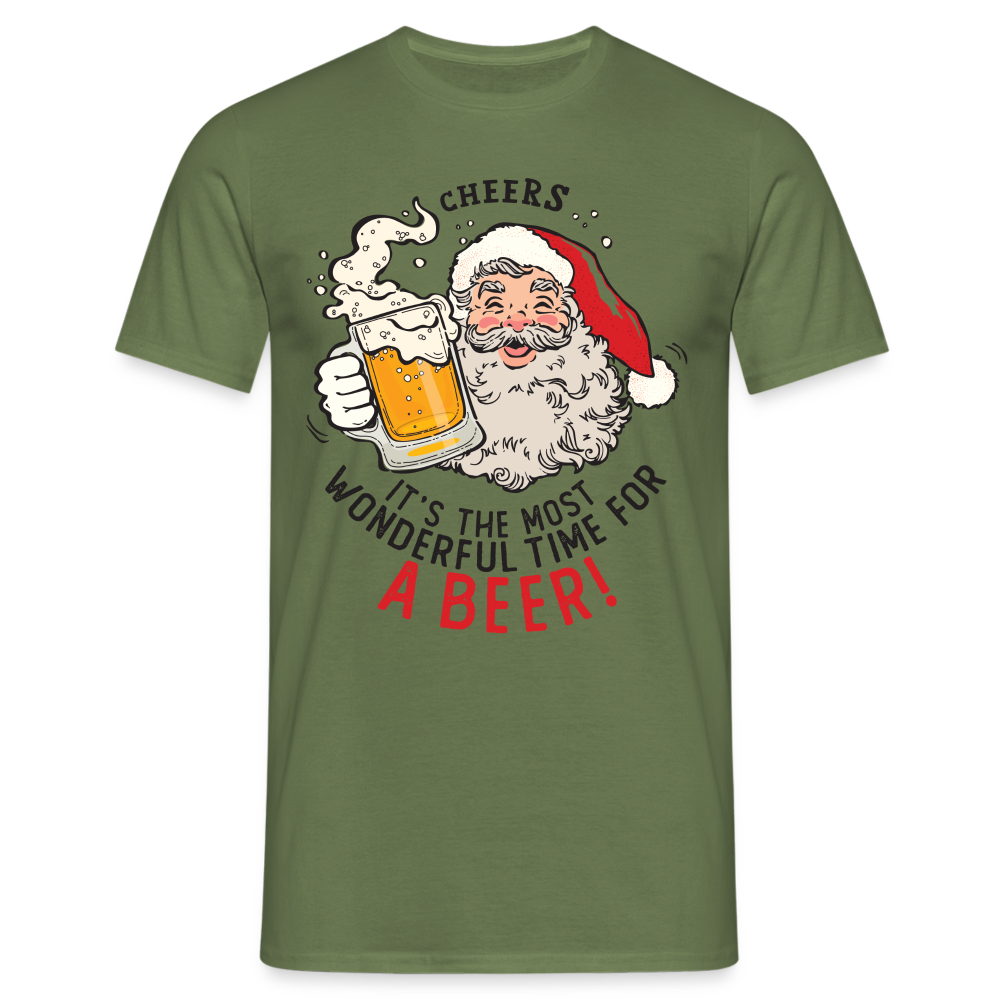 Weihnachten Sante Weihnachtsmann und Bier Lustiges T-Shirt - Militärgrün