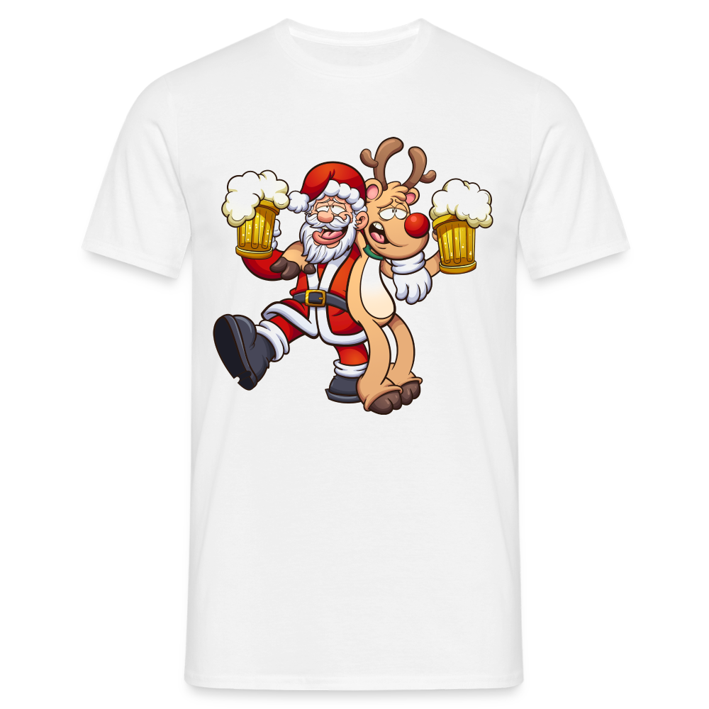 Santa Rentier Bier - Lustiges Weihnachts T-Shirt - weiß