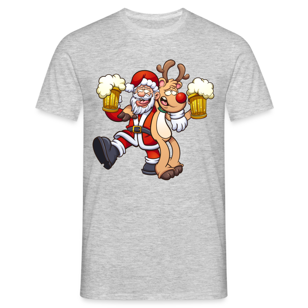 Santa Rentier Bier - Lustiges Weihnachts T-Shirt - Grau meliert