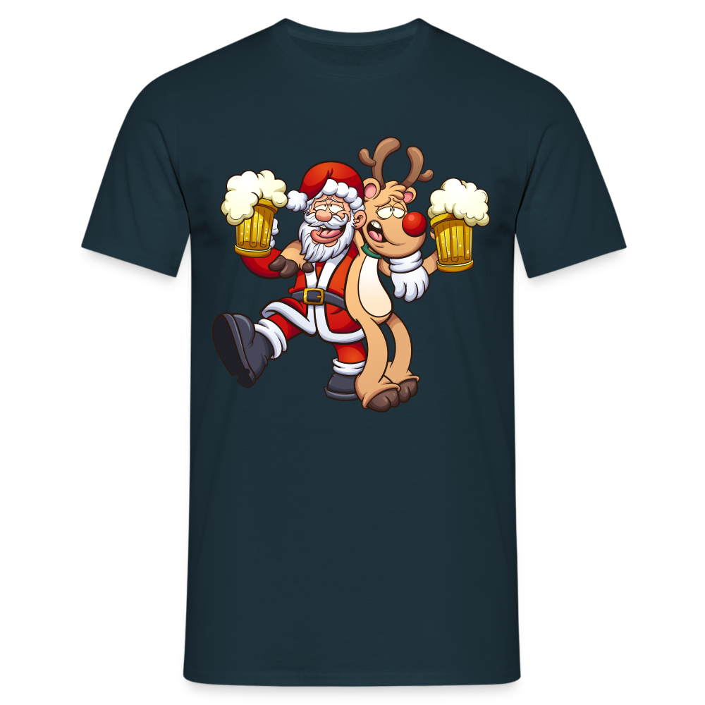 Santa Rentier Bier - Lustiges Weihnachts T-Shirt - Navy