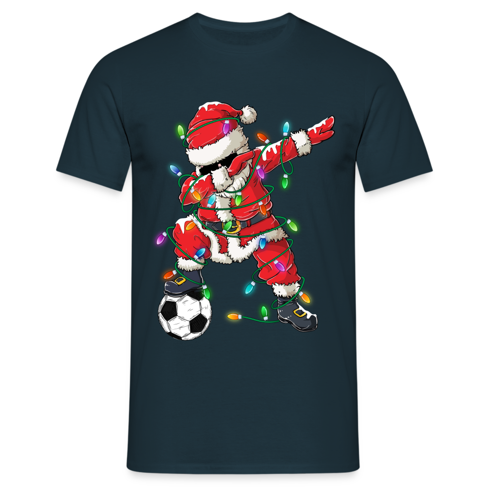 Tanzender Weihnachtsmann - Santa Lichterkette Fußball  T-Shirt - Navy