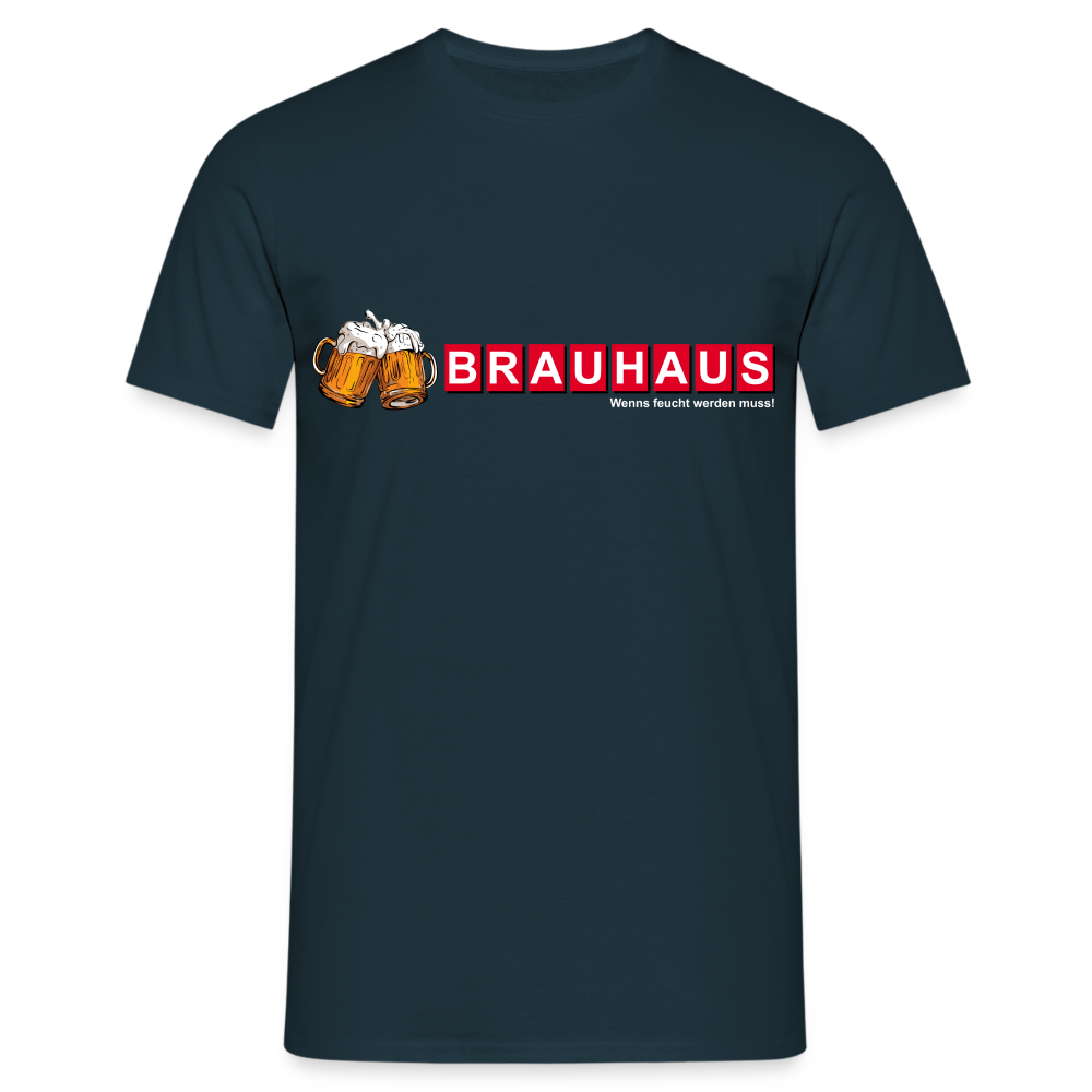 Brauhaus Bier Parodie Shirt - Wenns feucht werden muss Lustiges T-Shirt - Navy