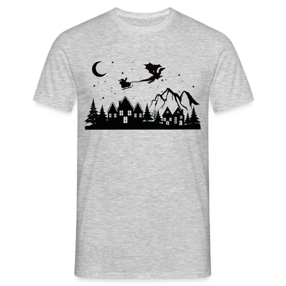 Santa Rennschlitten Drachen Lustiges Weihnachtsdorf T-Shirt - Grau meliert