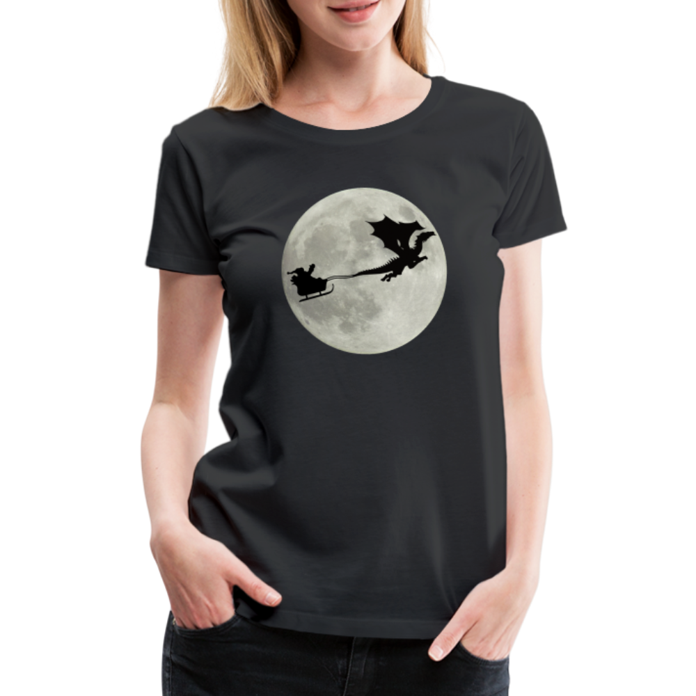 Weihnachtsmann Schlitten Drachen Mond Lustiges Geschenk Frauen Premium T-Shirt - Schwarz