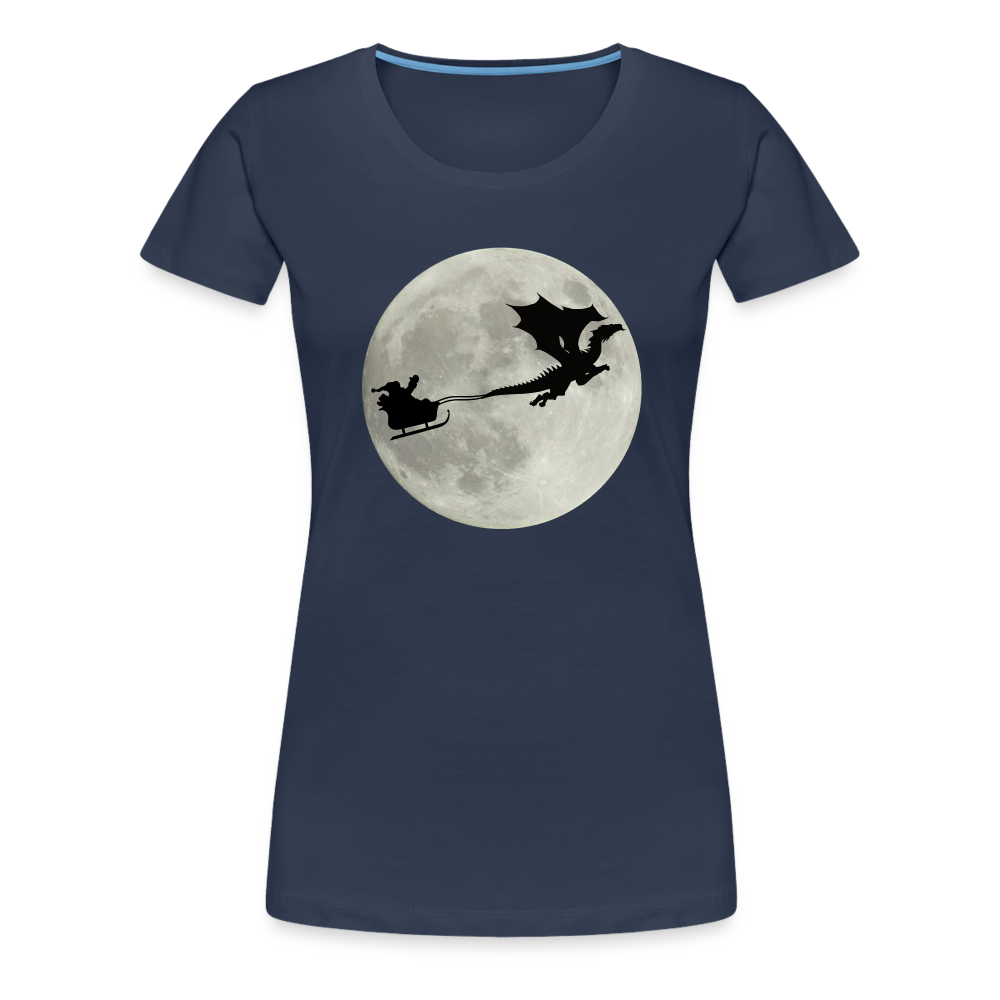 Weihnachtsmann Schlitten Drachen Mond Lustiges Geschenk Frauen Premium T-Shirt - Navy