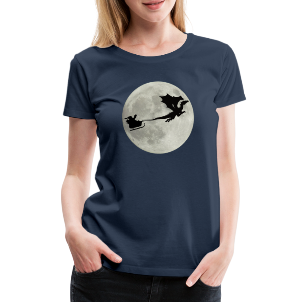 Weihnachtsmann Schlitten Drachen Mond Lustiges Geschenk Frauen Premium T-Shirt - Navy