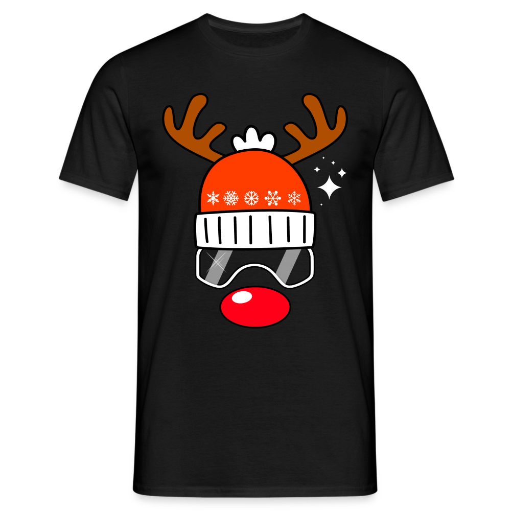 Weihnachtsrenntier mit roter Nase und Ski Brille Lustiges T-Shirt - Schwarz