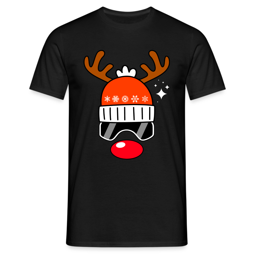 Weihnachtsrenntier mit roter Nase Mütze und Ski Brille Lustiges T-Shirt - Schwarz