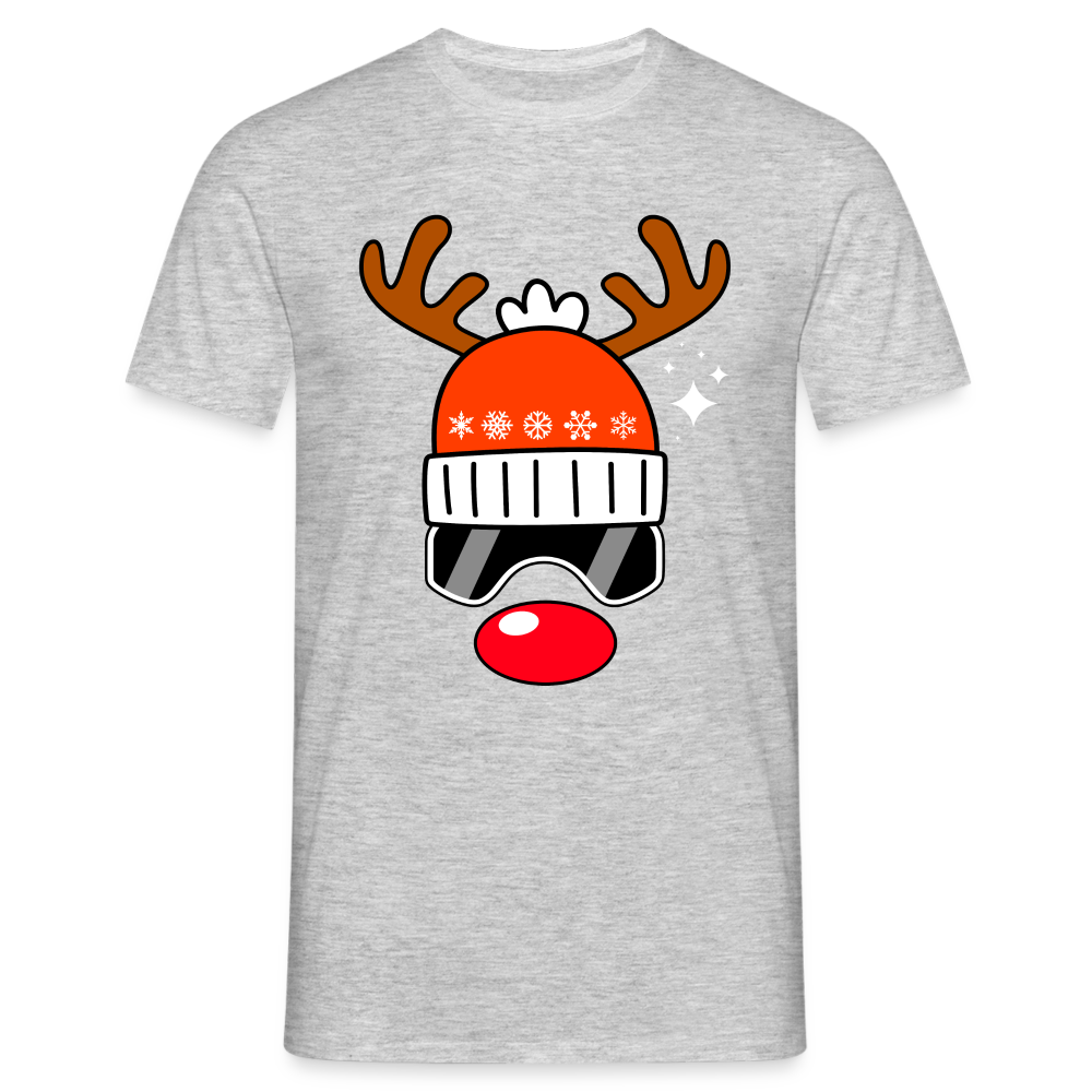 Weihnachtsrenntier mit roter Nase Mütze und Ski Brille Lustiges T-Shirt - Grau meliert