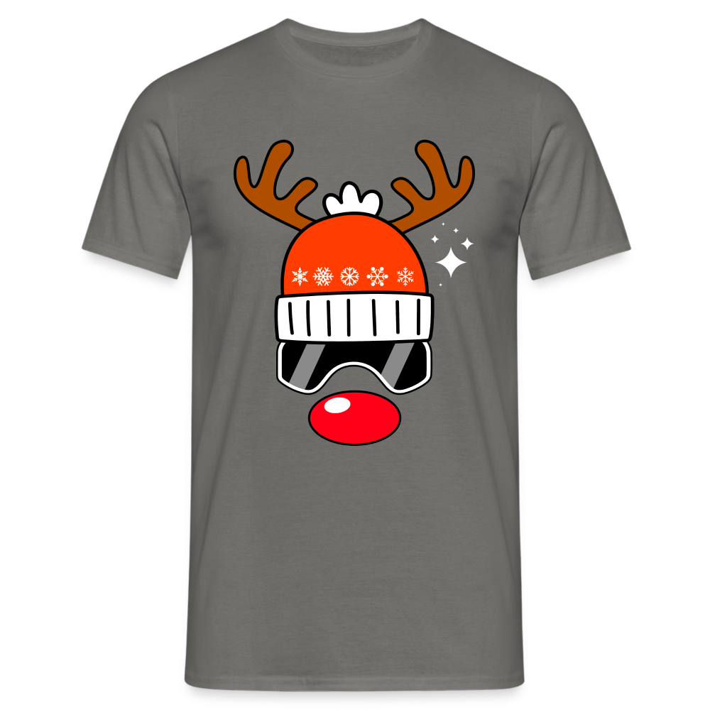 Weihnachtsrenntier mit roter Nase Mütze und Ski Brille Lustiges T-Shirt - Graphit