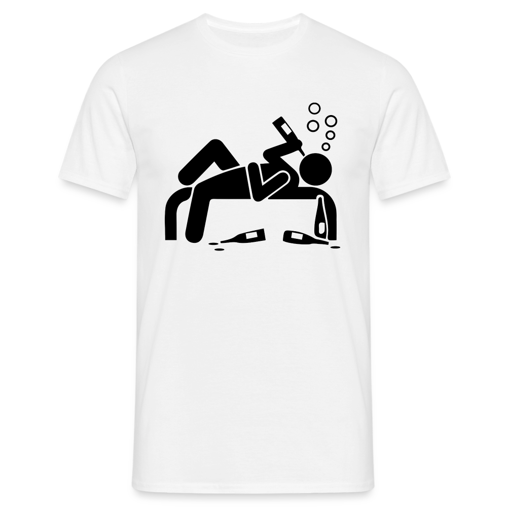 Bier Strichmännchen Betrunken auf Parkbank Lustiges T-Shirt - weiß