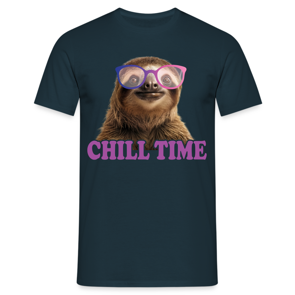 Lustiges Faultier mit Sonnenbrille Chill Time T-Shirt - Navy