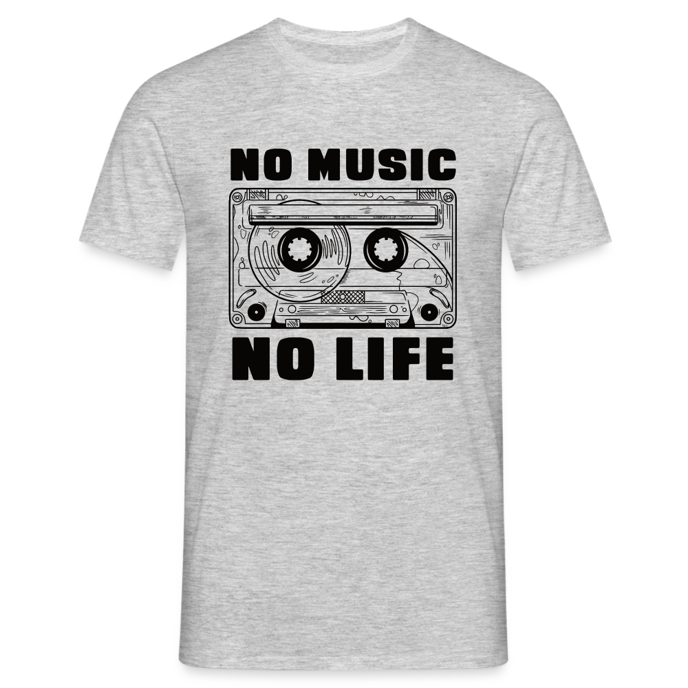 Retro Musik Kassette No Musik No Life Lustiges T-Shirt - Grau meliert