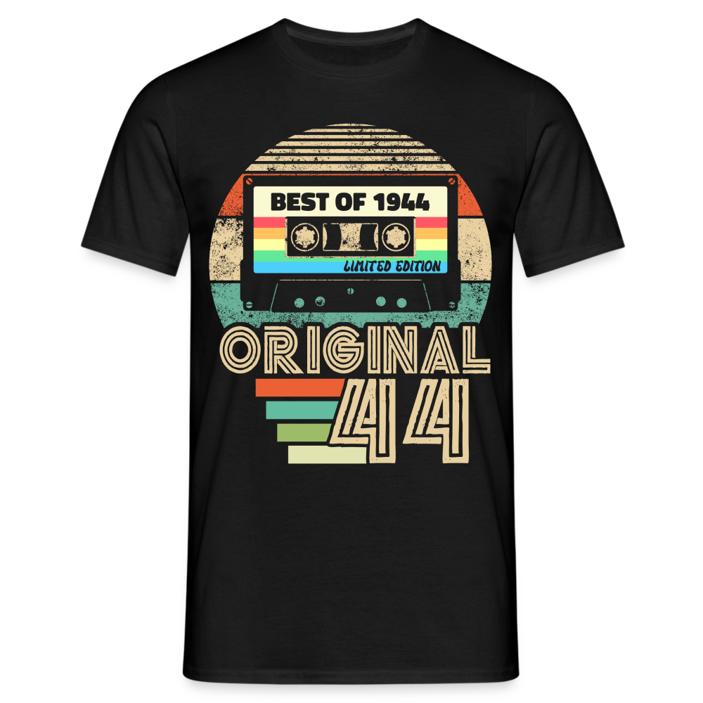 80. Geburtstag Geboren 1944 Retro Kassette Geschenk T-Shirt - Schwarz