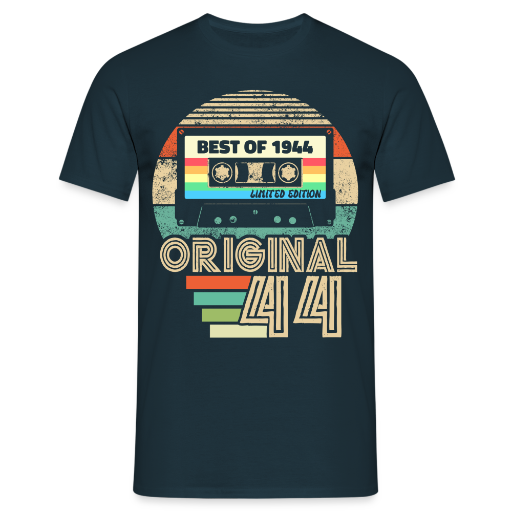 80. Geburtstag Geboren 1944 Retro Kassette Geschenk T-Shirt - Navy