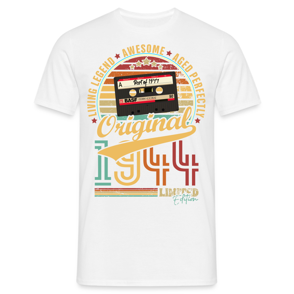 80. Geburtstag Geboren 1944 Retro Kassette Limited Edition Geschenk T-Shirt - weiß