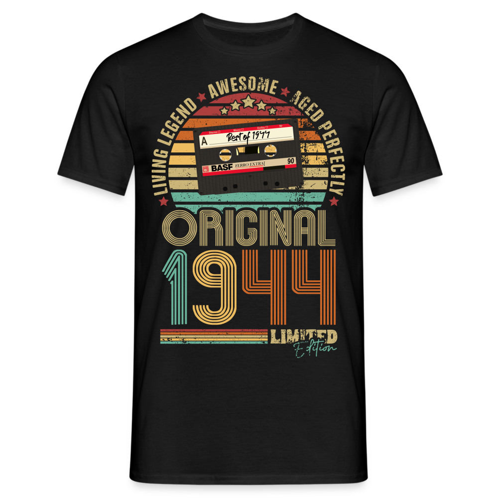 80.Geburtstag - Retro Style - Musik Kassette - Best Of 1944 - Limited Edition T-Shirt - Schwarz
