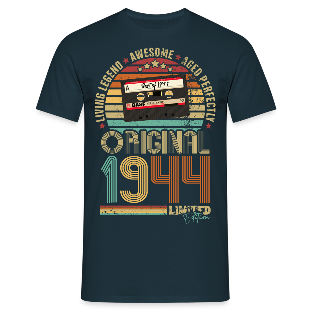 80.Geburtstag - Retro Style - Musik Kassette - Best Of 1944 - Limited Edition T-Shirt - Navy