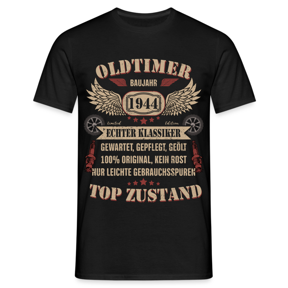 80. Geburtstag - Baujahr 1944 Oldtimer - Mechaniker Geburtstags Geschenk T-Shirt - Schwarz