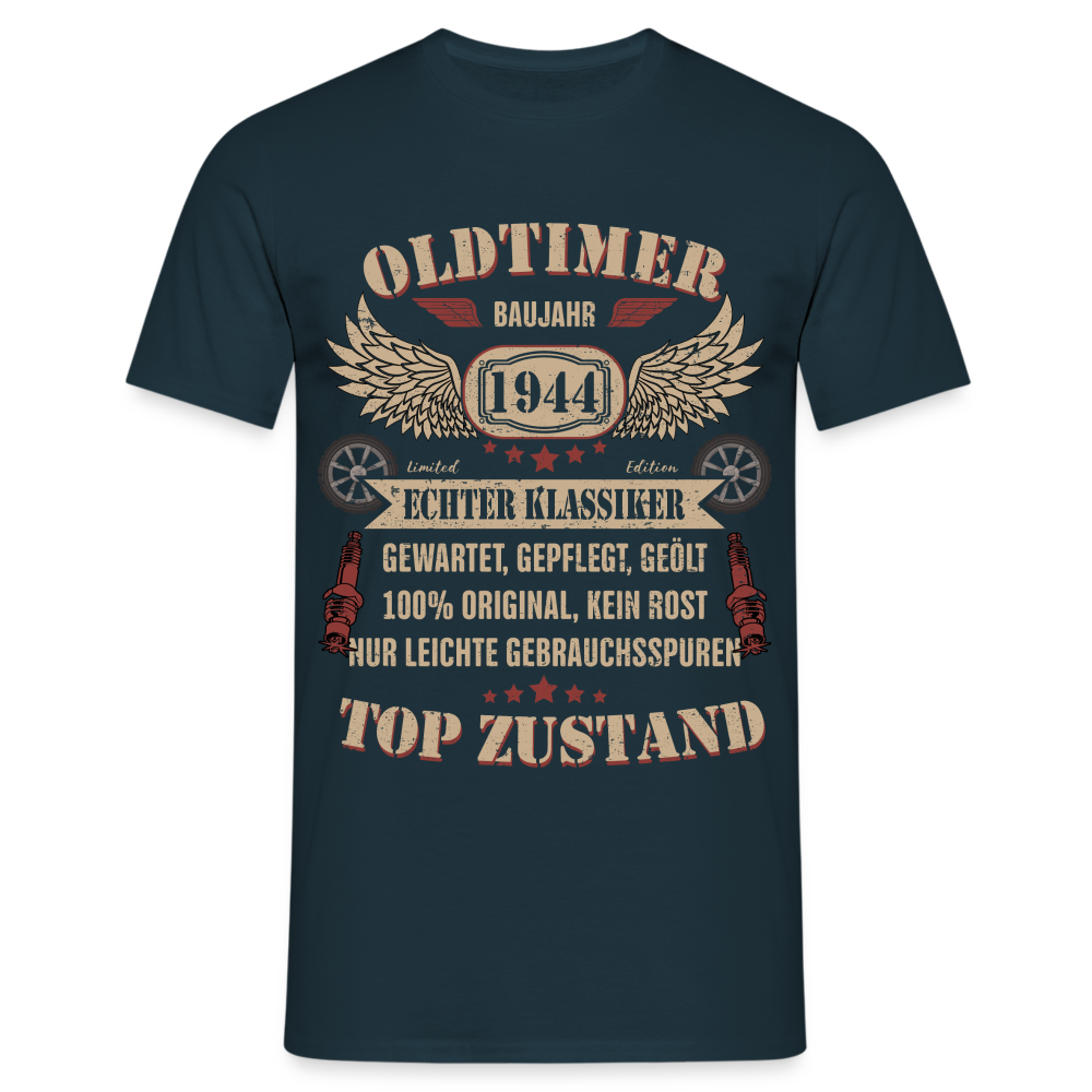 80. Geburtstag - Baujahr 1944 Oldtimer - Mechaniker Geburtstags Geschenk T-Shirt - Navy