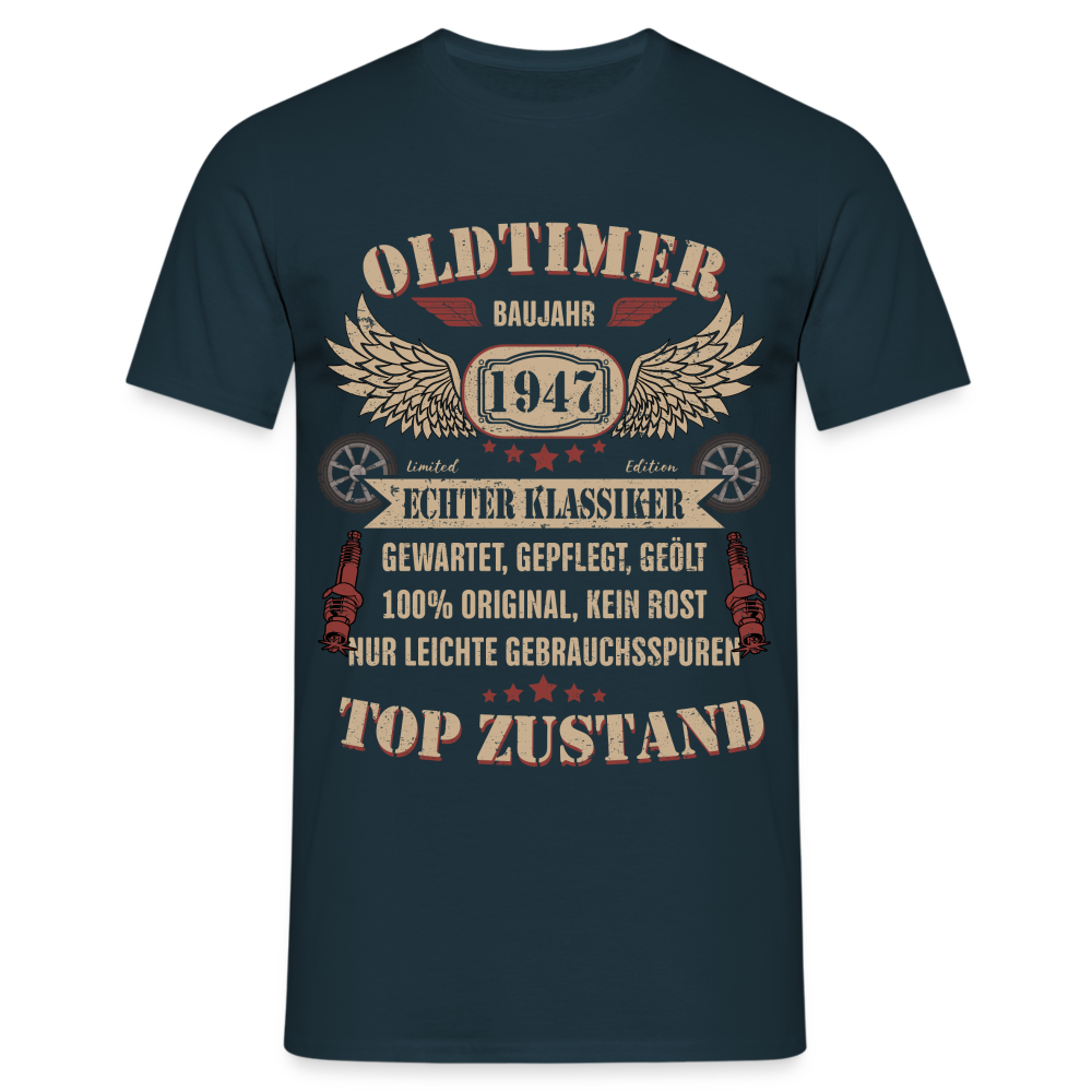 77. Geburtstag - Baujahr 1947 Oldtimer - Mechaniker Geburtstags Geschenk T-Shirt - Navy