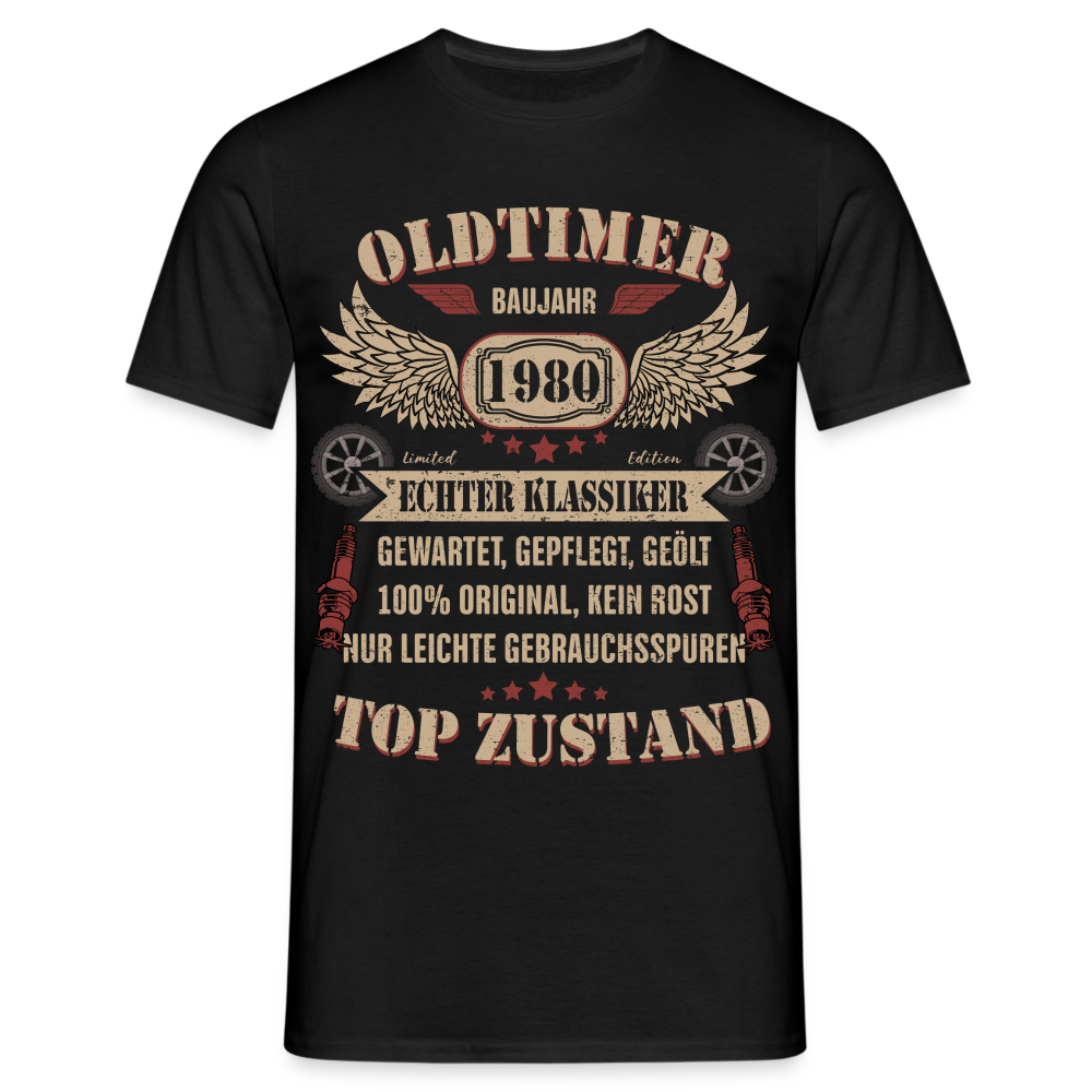 44. Geburtstag - Baujahr 1980 Oldtimer - Mechaniker Geburtstags Geschenk T-Shirt - Schwarz
